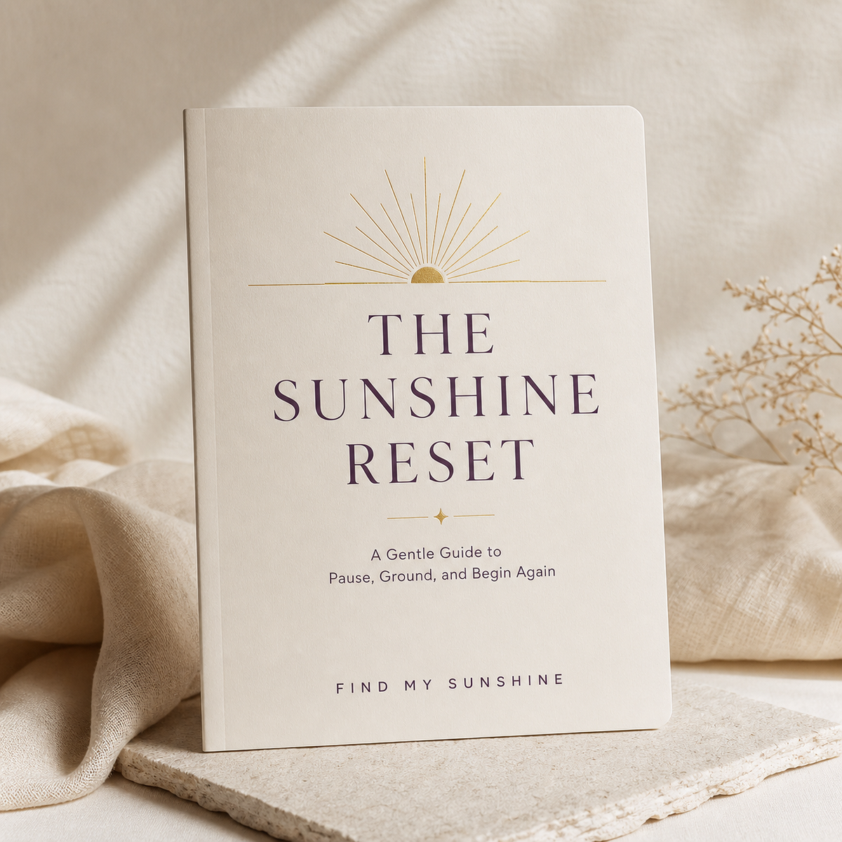 The Sunshine Reset free grounding guide by Find My Sunshine on an ivory editorial backdrop